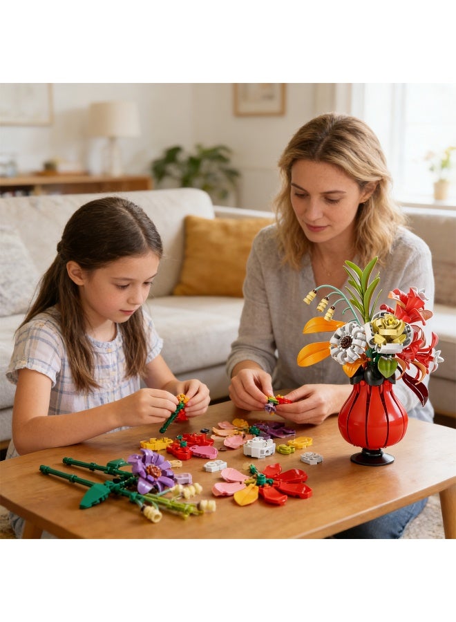 ACYYH Building Blocks Flower Bouquet Set, Toy with Red Vase, Creative Building Kit for Kids, 32.5cm Height, Develops Hand-eye Coordination and Logical Thinking - Image 4